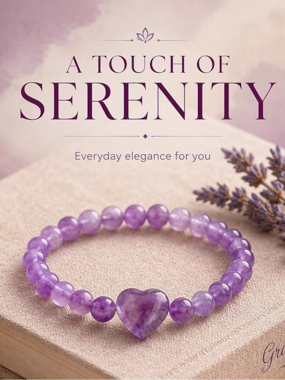 🆕New Amethyst Bracelet Beaded Stretch Bracelet With Heart Stone- 8mm